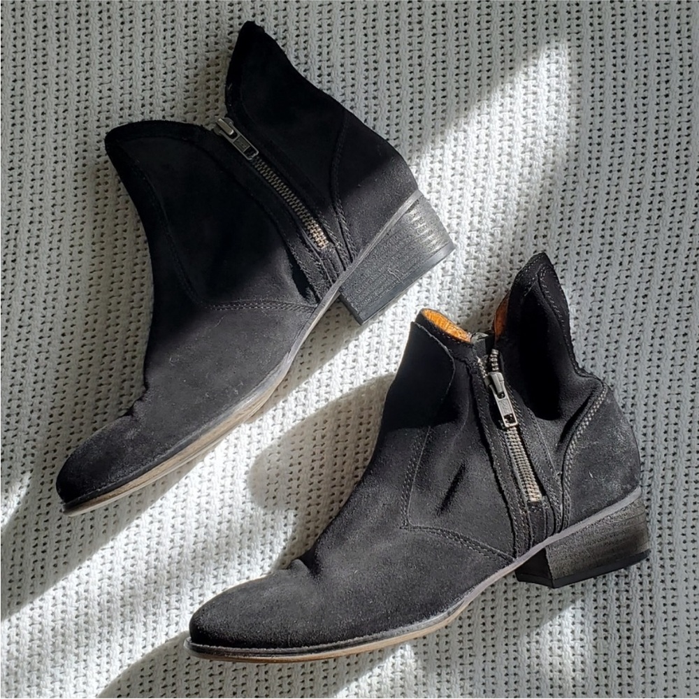 seychelles lucky penny black suede leather western boho ankle flat bootie boots